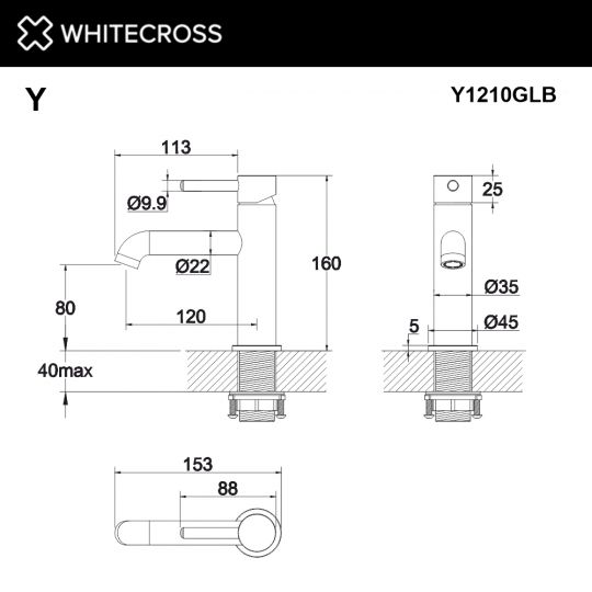 Смеситель для раковины WHITECROSS Y Y1210GLB золото схема 3