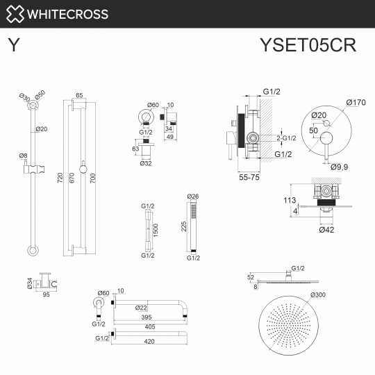 Встраиваемая душевая система WHITECROSS Y YSET05CR хром схема 3