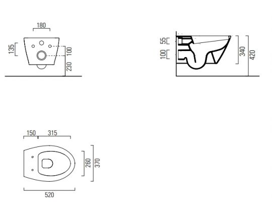 Унитаз подвесной безободковый GSI MODO 981611 520 мм х 370 мм, белый глянцевый ФОТО
