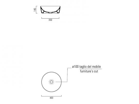 Раковина-чаша накладная круглая GSI NUBES 903915 400 мм х 400 мм, без перелива, цвет Ghiaccio Matte схема 5