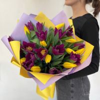 Тюльпаны желто-фиолетовый микс