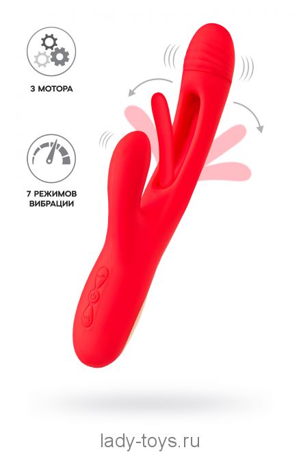 Виброкролик с двигающимся язычком JOS Patti, силикон, красный, 24 см