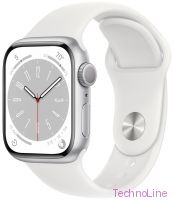 Умные часы Apple Watch Series 8 45 мм Aluminium Case GPS, silver/white Sport Band LTE