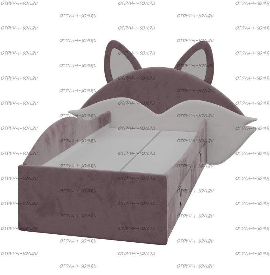 Кровать Фокси с 2 ящиками в мягкой обивке Лиса