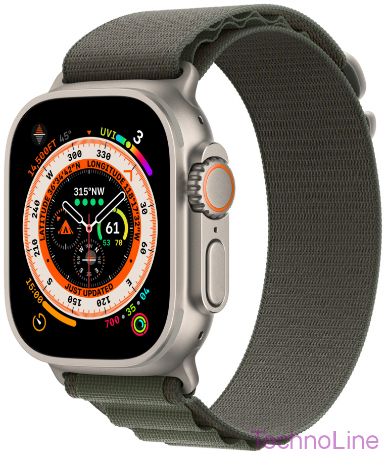 Apple Watch Ultra 49 мм Titanium Case GPS титановый/зеленый Alpine Loop (L)