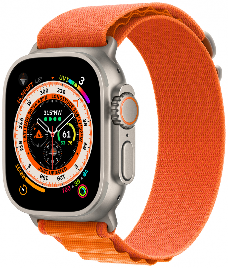 Apple Watch Ultra 49 мм Titanium Case GPS титановый/оранжевый Alpine Loop (M)