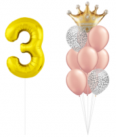Набор шаров розовое золото с короной и комплектации с цифрой 3