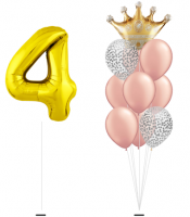 Набор шаров розовое золото с короной и комплектации с цифрой 4