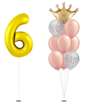 Набор шаров розовое золото с короной и комплектации с цифрой 6
