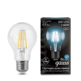 Лампа Gauss LED Filament A60 E27 6W 4100K 102802206 / МВ Лайт