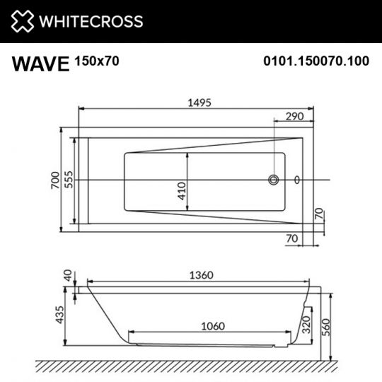 Прямоугольная ванна WHITECROSS Wave 150x70 схема 17