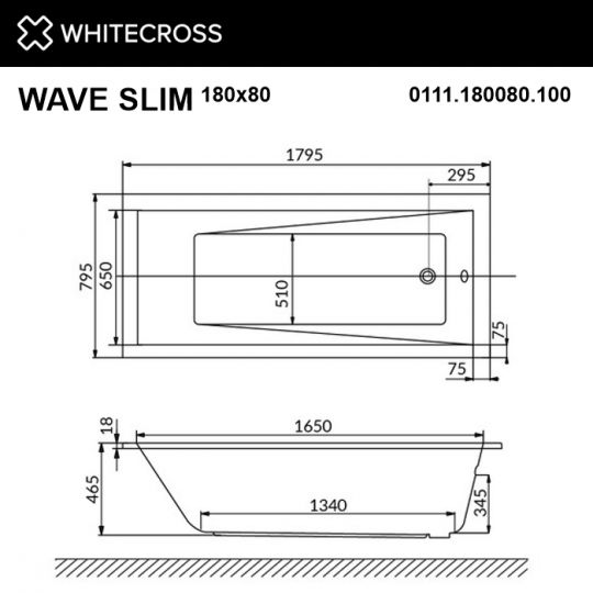 Ванна WHITECROSS Wave Slim 180x80 с подсветкой и гидромассажем ФОТО