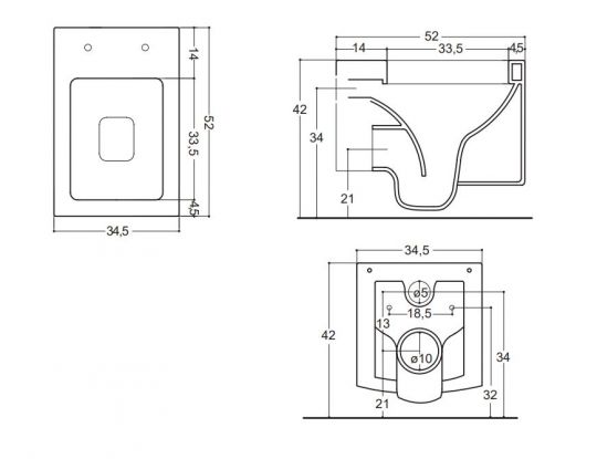 Унитаз Nic Design Cool подвесной безободковый 34,5x52x26 003 242 схема 2