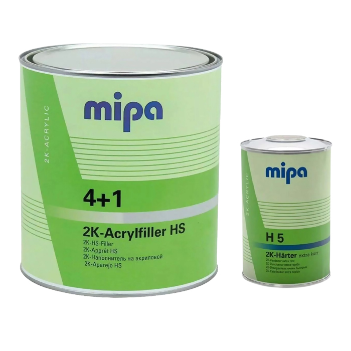 Mipa 4+1 2K-HS-Acrylfiller Филлер акриловый тёмно-серый RAL 7011 с отвердителем экстра быстрым H 5 2K-Harter, объем 1л. + 250мл.