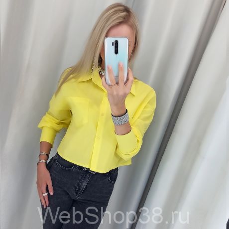 Модная хлопковая укороченная рубашка цвет желтый