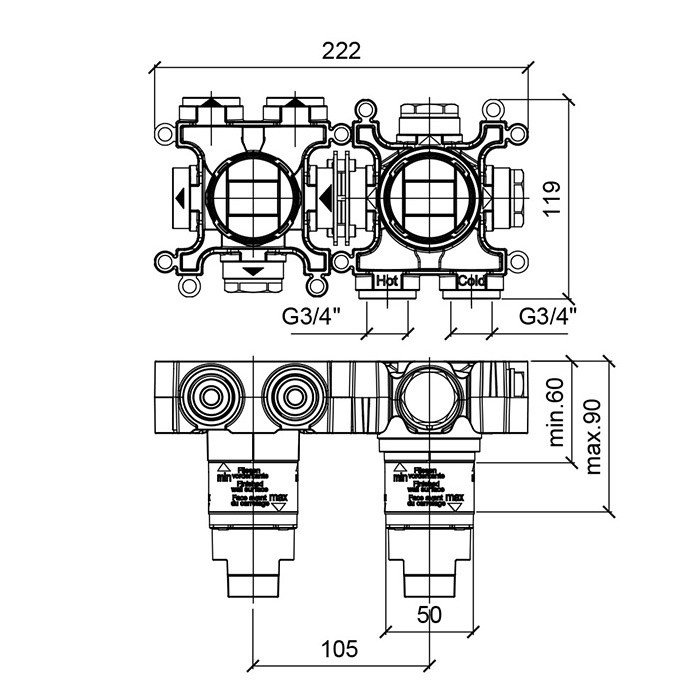 Скрытая часть смесителя ALMAR Modular E186902 схема 2