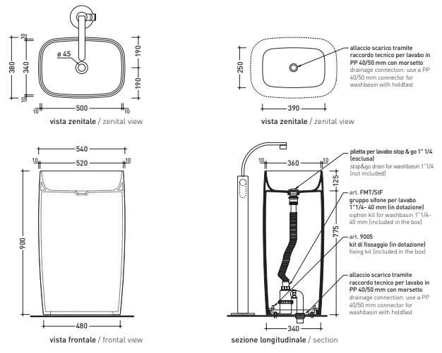 Раковина Flaminia Monoflag Freestanding Basin 54х38 схема 3