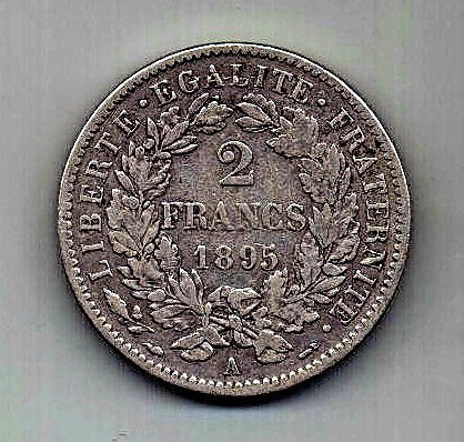 2 франка 1895 Франция XF Редкий год