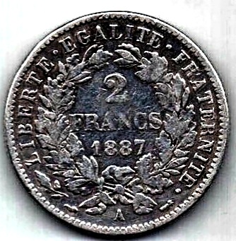 2 франка 1887 Франция XF