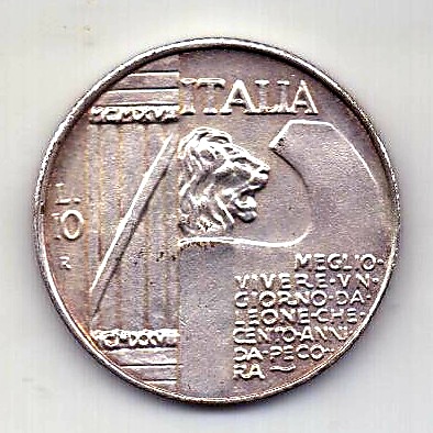 10 лир 1943 Италия Муссолини UNC