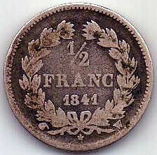 1/2 франка 1841 Франция W Редкость
