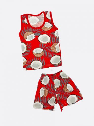 Майка с шортами кокосы, арт.kC-KS049-SU, ткань супрем красный, купить оптом поштучно