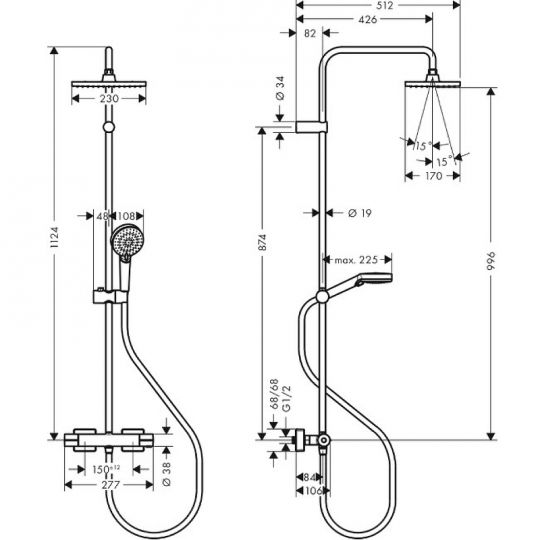 Душевая система Hansgrohe Vernis Shape Showerpipe 26286000 с термостатом хром схема 4