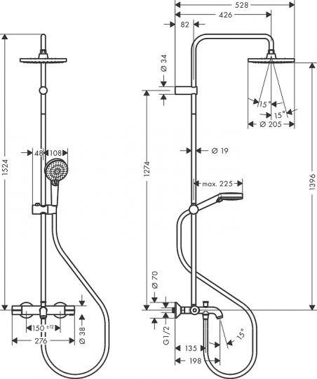 Душевая система Hansgrohe Vernis Blend Showerpipe 26274000 с термостатом хром схема 10
