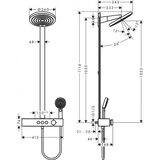 Душевая система Hansgrohe Pulsify S Showerpipe 260 2jet 24240670 с термостатом черная матовая ФОТО