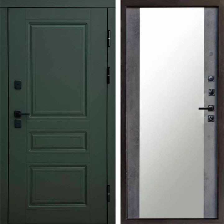 Входная дверь Termo-door Орегон Грин Зеркало Бетон темный с терморазрывом Металлическая