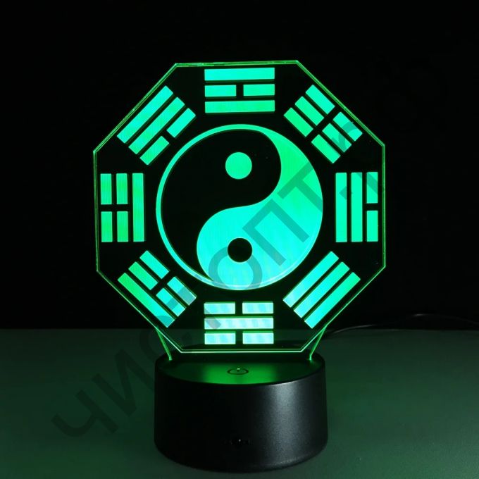 Светодиодная 3D Инь янь подсветка ночник светящийся рисунок 3 режима