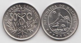 Боливия 50 сентаво 1939 год UNC