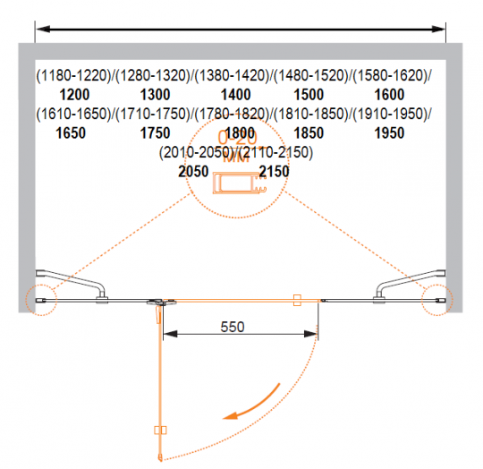 Распашная душевая дверь CEZARES BERGAMO-W-B-13-90+60/30-C-Cr-R схема 2