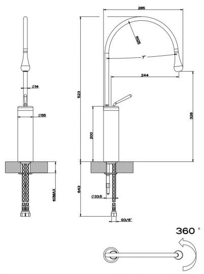 Gessi Goccia смеситель для раковины 33609031 хром схема 1