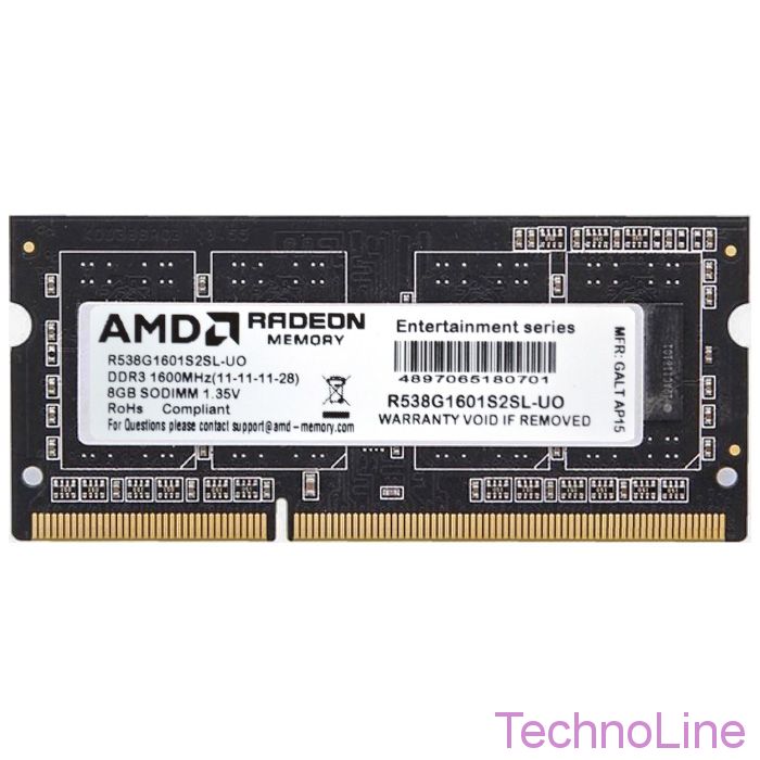 Модуль памяти SO-DIMM DDR3 8Gb AMD Radeon 1600 R538G1601S2SL-U