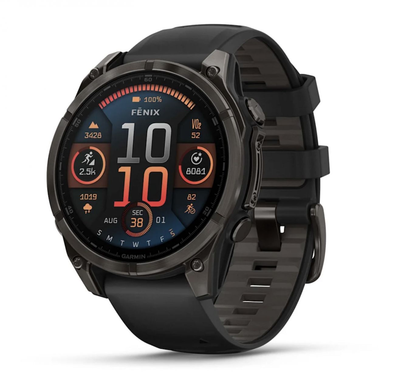 Умные часы Garmin Fenix 8, 47 мм, AMOLED, Sapphire Carbon Gray DLC Titanium with Black/Pebble Gray Silicone Band