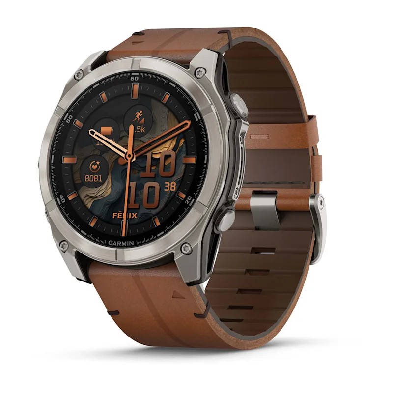 Умные часы Garmin Fenix 8, 51 мм, AMOLED, Sapphire bare Titanium, black with chestnut leather band plus graphite silicone band фото