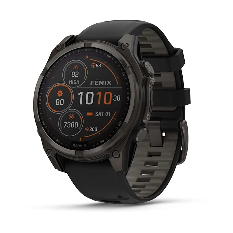 Умные часы Garmin Fenix 8, 47 мм, Solar, Sapphire Carbon Gray DLC Titanium with Black/Pebble Gray Silicone фото