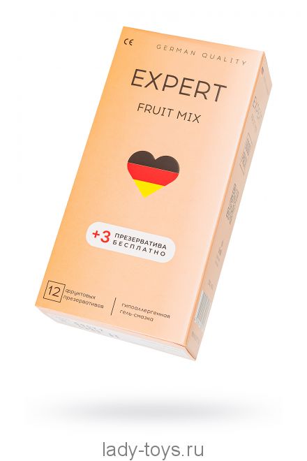 Презервативы EXPERT Fruit Mix Germany 12шт +(3 бесплатно)., фруктовые ароматизированные