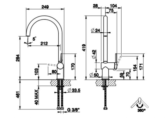 Однорычажный кухонный смеситель Gessi Inedito 60411/60413 ФОТО