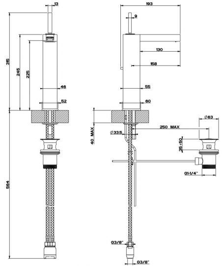 Высокий смеситель для раковины Gessi Rettangolo Cascata 11983 ФОТО