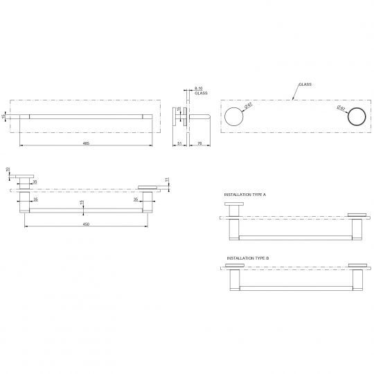 Держатель для полотенец 45 см крепление на стекло Gessi Origini Accessories 66513 ФОТО