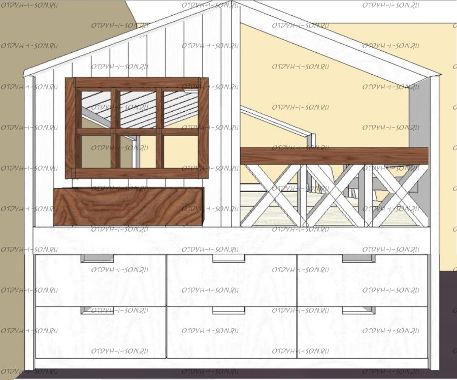 Кровать-чердак Домик Calipso №10