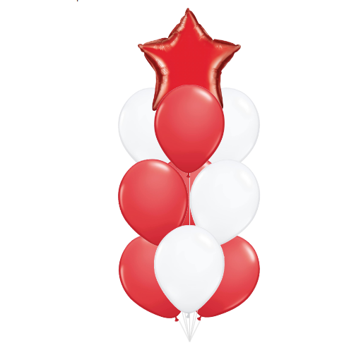 Фонтан 10 шаров с гелием красный и белый