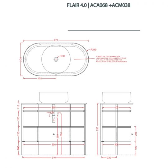 Шкаф Artceram Flair 4.0 950x480х755 мм с выдвижным ящиком для консоли ACM038 ФОТО