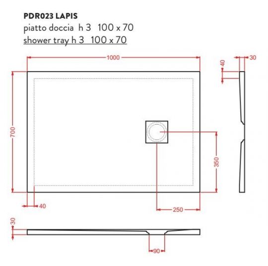 Керамический душевой Поддон Artceram Lapis PDR02 100х70 PDR023 схема 2