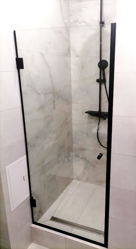 Душевая дверь Oporto Shower OS1B 50x190 черный профиль, распашная, стекло прозрачное