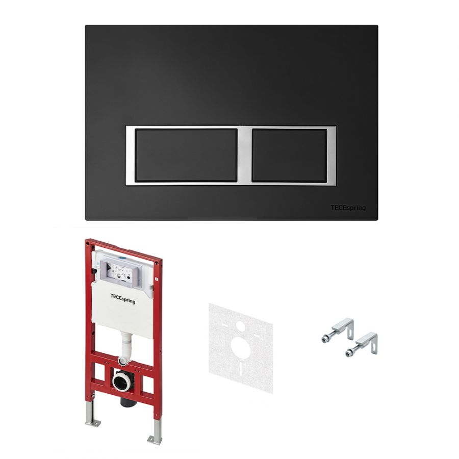 Комплект TECEspring, панель смыва с прямоугольными кнопками, черный матовый/хром глянц.