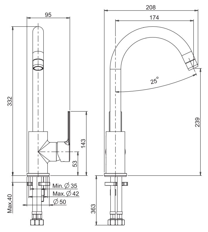 Смеситель для кухонной мойки с изогнутым изливом Fima carlo frattini Mast Kitchen F3137/3 схема 2