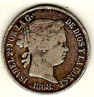 20 сантимов 1868 Филиппины Испания XF